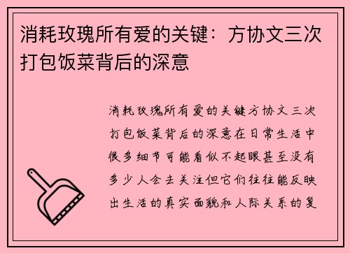 消耗玫瑰所有爱的关键：方协文三次打包饭菜背后的深意