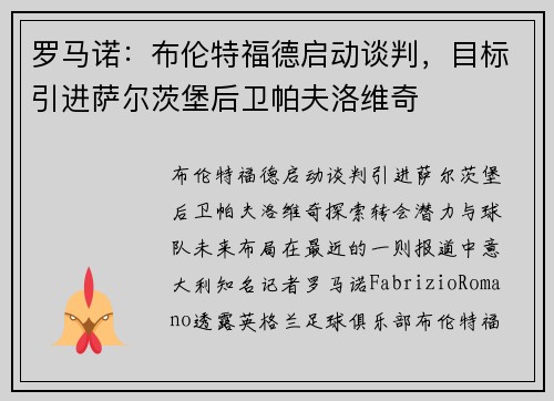 罗马诺：布伦特福德启动谈判，目标引进萨尔茨堡后卫帕夫洛维奇